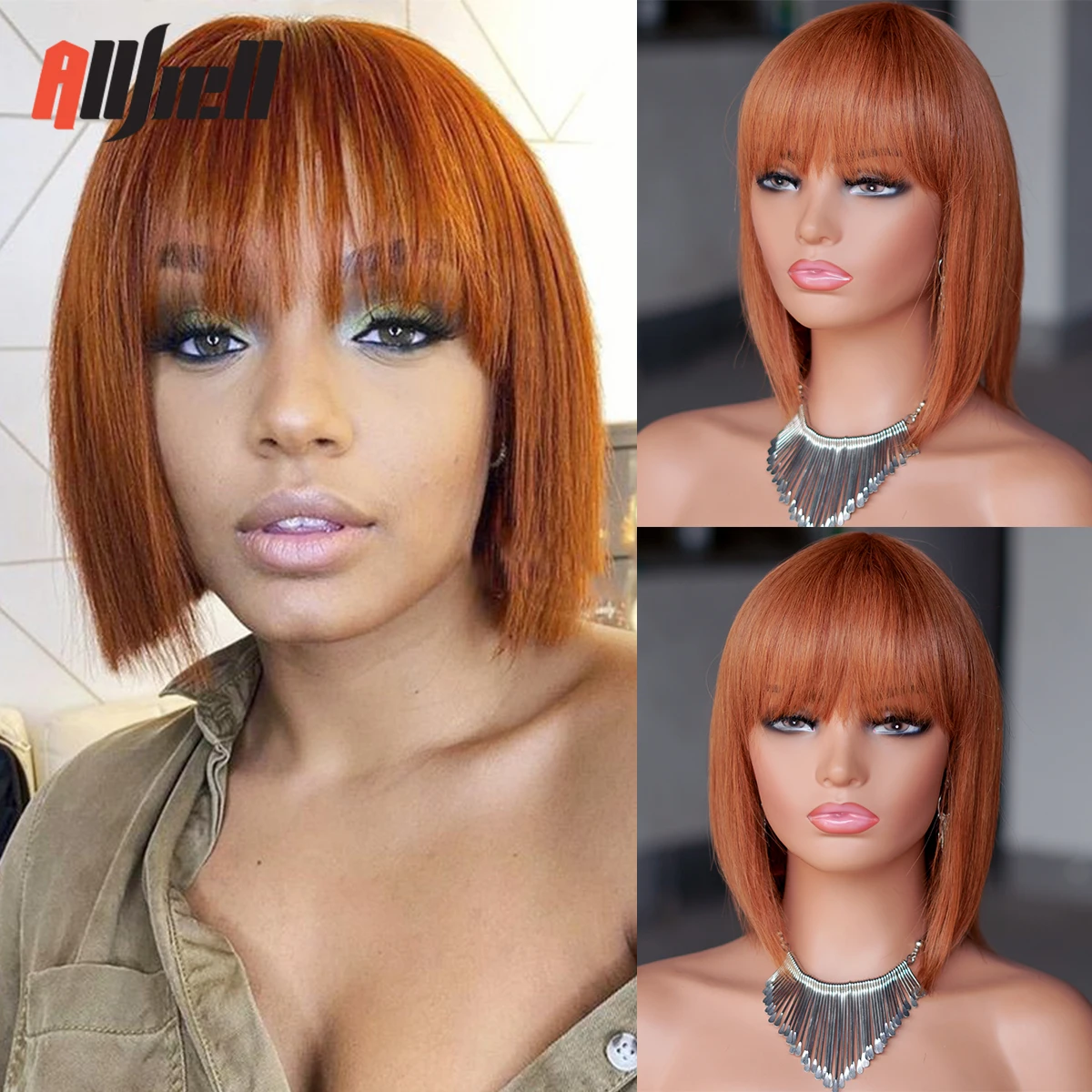 Short Bob Human Hair Wigs for Black Women Afro Brazilian Hair Wigs Ginger Brown Orange Remy Hair With Bangs Machine Made Wigs
Short Bob Human Hair Wigs for Black Women Afro Brazilian Hair Wigs Ginger Brown Orange Remy Hair With Bangs Machine Made Wigs