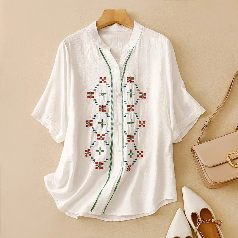 Chinese Style Women's Shirt Summer Embroidery Vintage Blouses Loose Short Sleeves Women Tops Cotton Linen Clothing YCMYUNYAN
Chinese Style Women's Shirt Summer Embroidery Vintage Blouses Loose Short Sleeves Women Tops Cotton Linen Clothing YCMYUNYAN