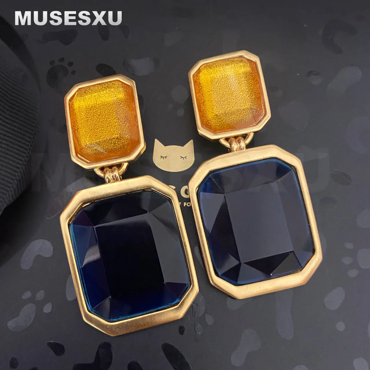 

Jewelry & Accessories Retro Exaggerated Style High Quality Colored Crystal Square Clip Earrings For Women's Parties And Gifts