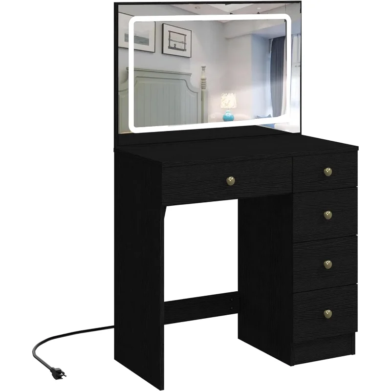 Makeup Vanity with Large Lighted Mirror, Vanity Desk with 5 Drawers Vanity Set with Power Outlet 3 Color Lighting Modes Dressing 
Makeup Vanity with Large Lighted Mirror, Vanity Desk with 5 Drawers Vanity Set with Power Outlet 3 Color Lighting Modes Dressing