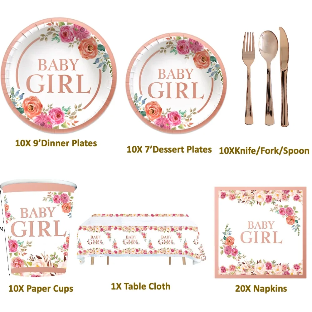 

81PCS Baby Girl Decoration Plates Cup Napkins For Birthday School College Baby Shower Dinning School Birthday Party Supply