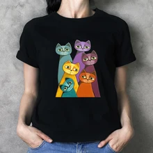 Woman T-shirts for Girls Cartoon Cat Print T Shirts Y2K Tops Ropa De Mujer Harajuku Tees Femme A10002-15