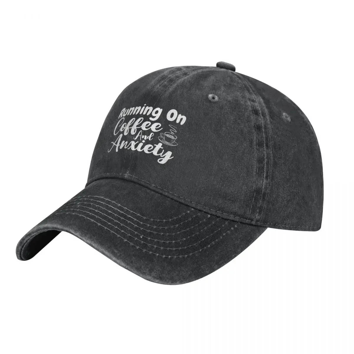 

Running On Coffee And Anxiety | Saying Cowboy Hat Vintage Thermal Visor Golf Women Men's