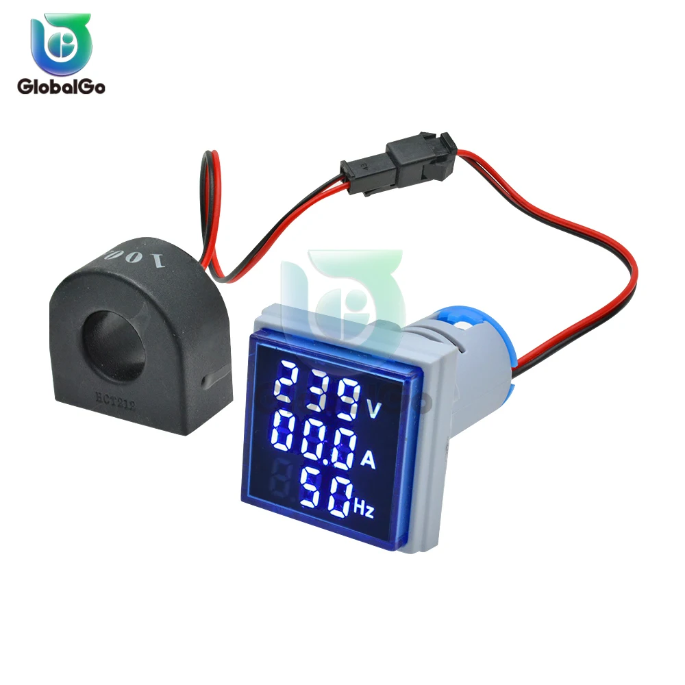 

0-100A 60-500V 22MM 3 in 1 Square Mini Digital Voltmeter Ammeter Hz Hertz Frequency Meter Current Voltage Indicator Tester