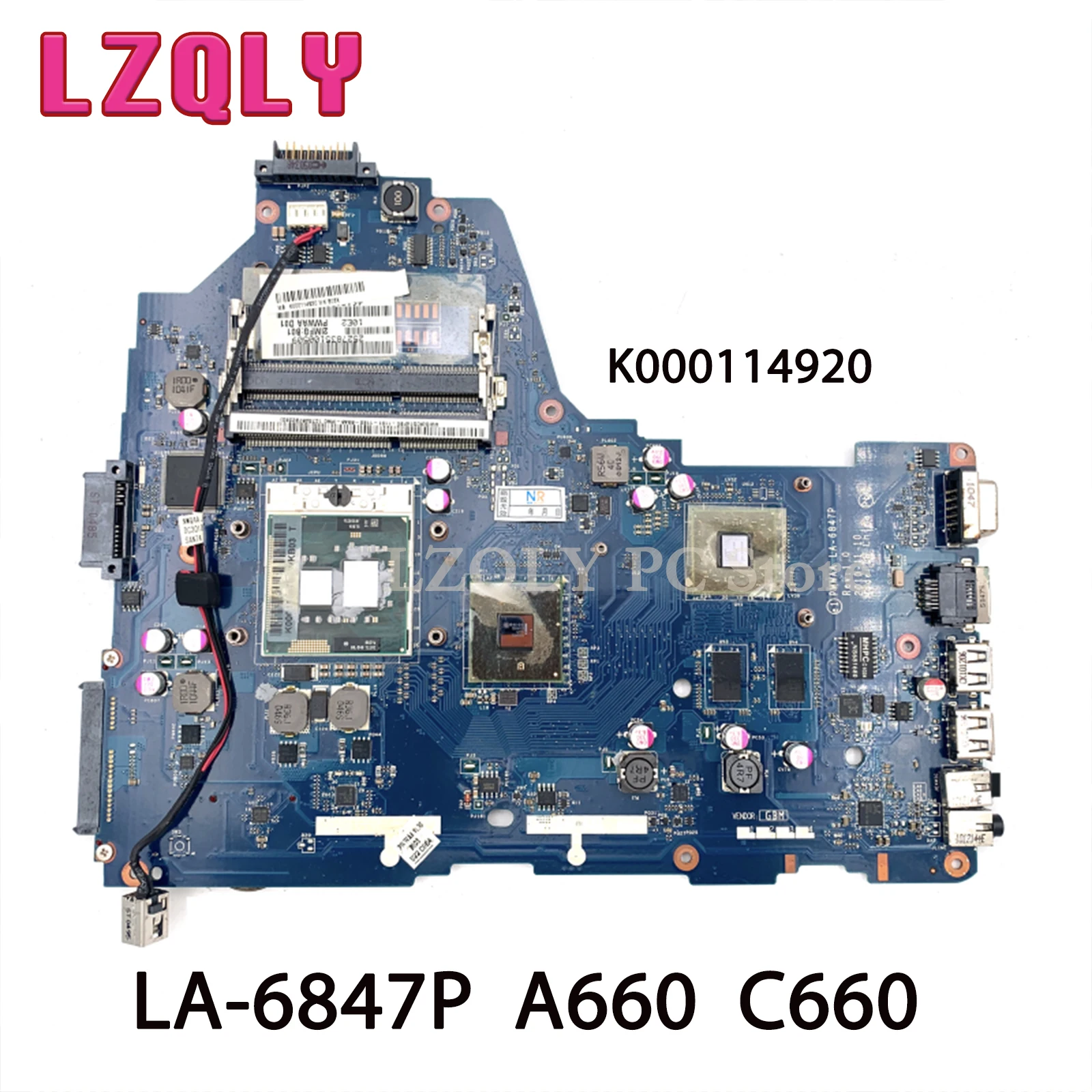 

LZQL For Toshiba Satellite A660 C660 Y K000114920 PWWAA LA-6847P Rev 1.0 MB Laptop Motherboard DDR3 HD 5430 GPU Free CPU