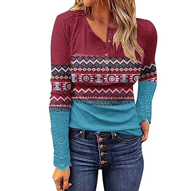 Spring Autumn Ethnic Style Slim Casual Fashion T-shirt Ladies Long Sleeve Printing Bottomed Top Women All-match Pullover Tees
Spring Autumn Ethnic Style Slim Casual Fashion T-shirt Ladies Long Sleeve Printing Bottomed Top Women All-match Pullover Tees