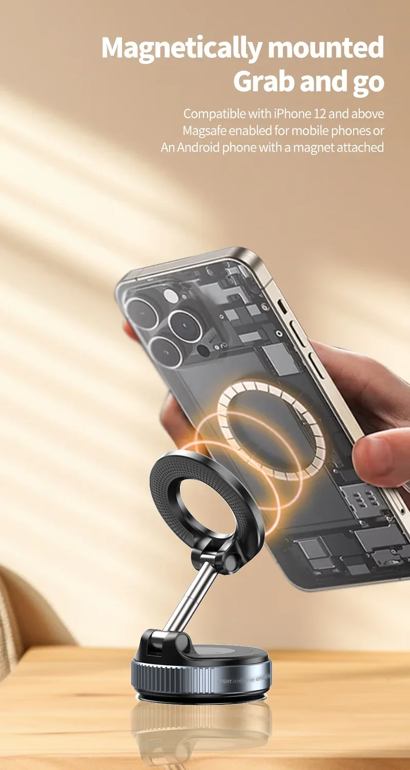 Adjustable Car Cell Phone Holder 360° Rotation Car Mount Vacuum Strong Magnetic Foldable Strong Suction Stand For Live Streaming Adjustable Car Cell Phone Holder 360° Rotation Car Mount Vacuum Strong Magnetic Foldable Strong Suction Stand For Live Streaming