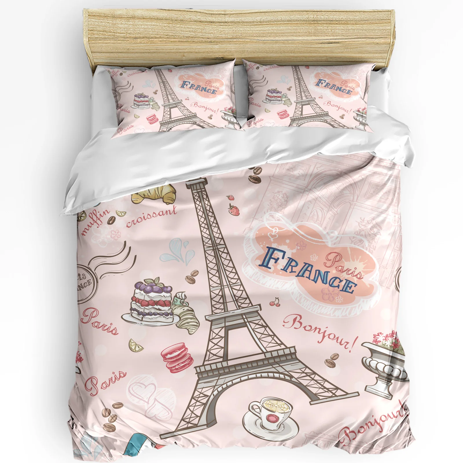 

France Paris Pink Retro Eiffel Tower Bedding Set 3pcs Duvet Cover Pillowcase Kids Adult Quilt Cover Double Bed Set Home Textile