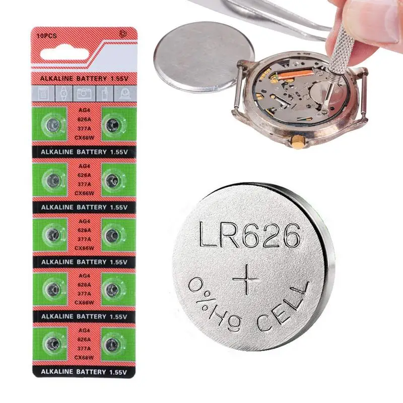

10 шт., щелочные батарейки для часов LR626 AG4 1,55 в, AG4 377A 377 LR626 SR626SW SR66 LR66