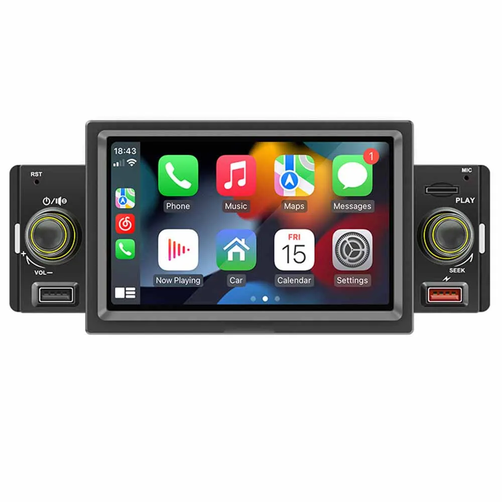 

5 Inch 1 Din Car Radio Wireless CarPlay Android-Auto MP5 Player Bluetooth Hands Free USB FM Receiver Audio Head Unit