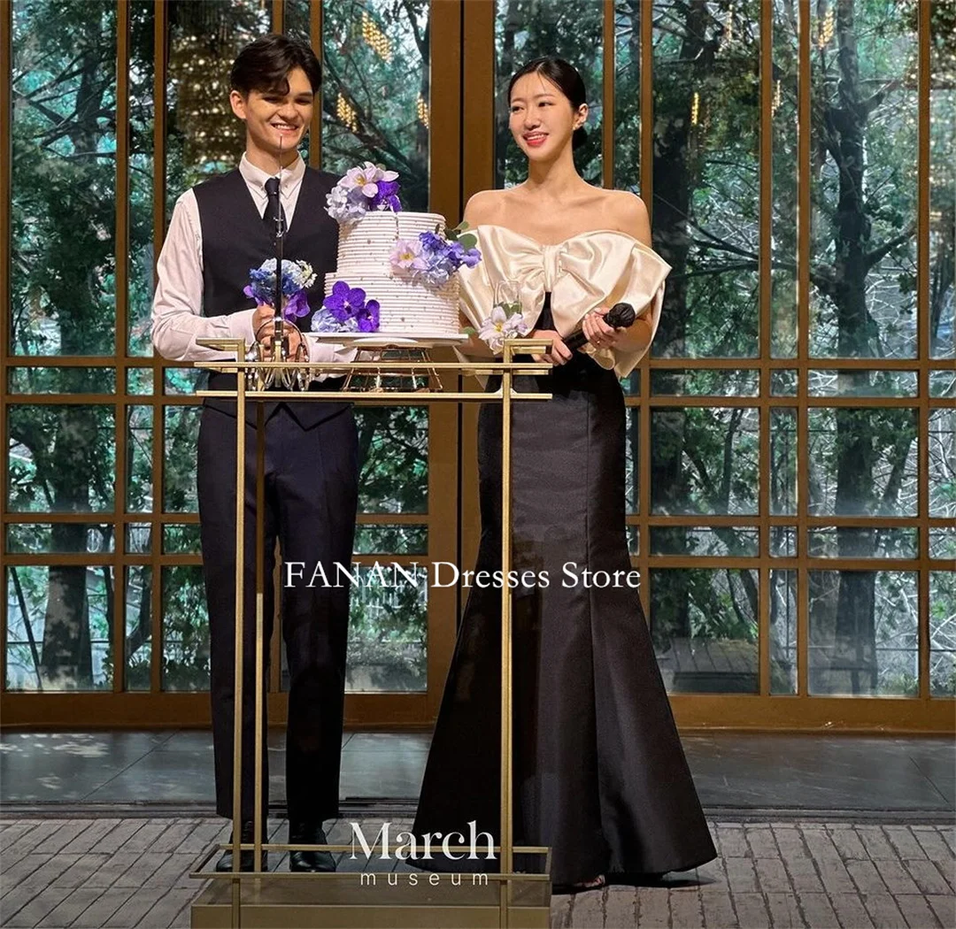 

Женское атласное платье-Русалка FANAN, вечернее платье с открытыми плечами и бантом в Корейском стиле, черное платье для свадебного торжества и выпускного вечера