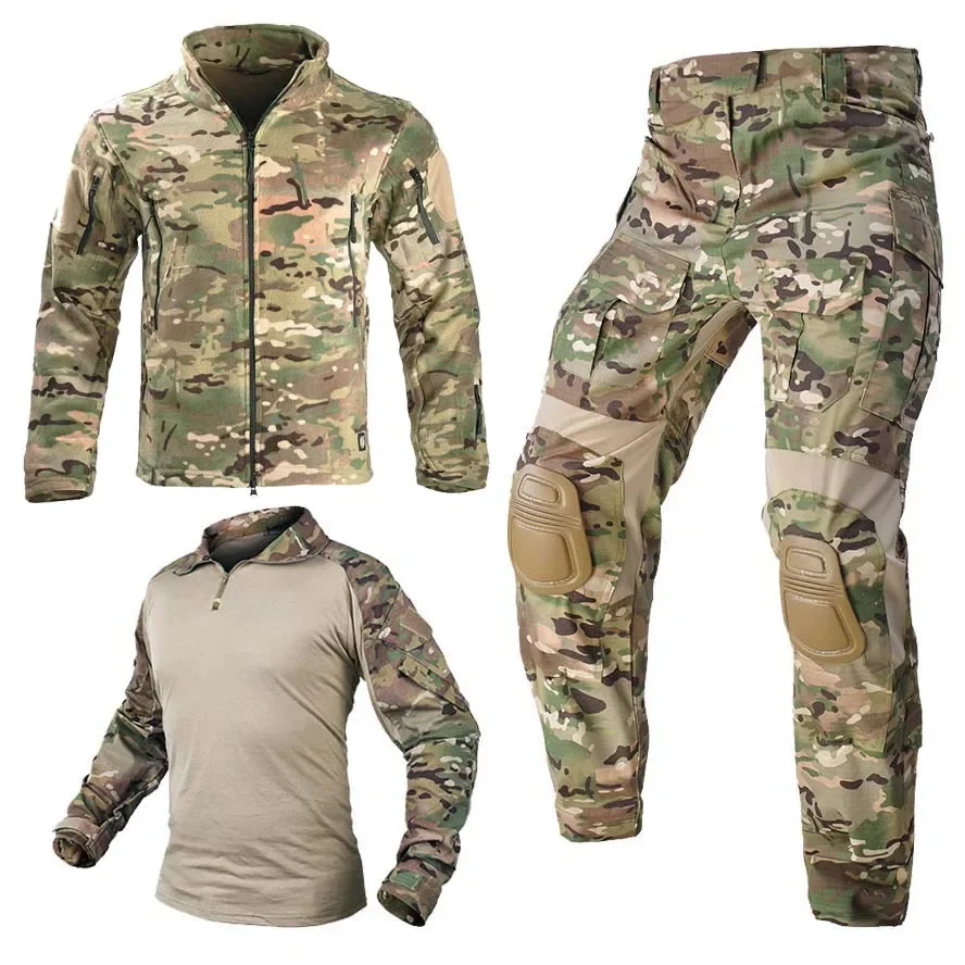 

Камуфляжные сафари тактические брюки + подушечки, боевая униформа, армейская одежда, костюмы для страйкбола, длинная рубашка мультикам, военная куртка, Мужская охотничья одежда