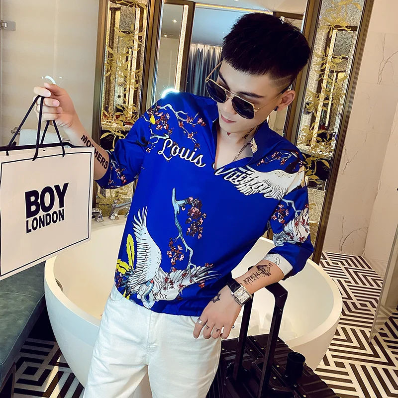 Chinese Style Crane Print Men Shirts Short Sleeve Pullover Shirt Silk Casual Streetwear Social Blouse Club Party Tuxedo Clothing
Chinese Style Crane Print Men Shirts Short Sleeve Pullover Shirt Silk Casual Streetwear Social Blouse Club Party Tuxedo Clothing