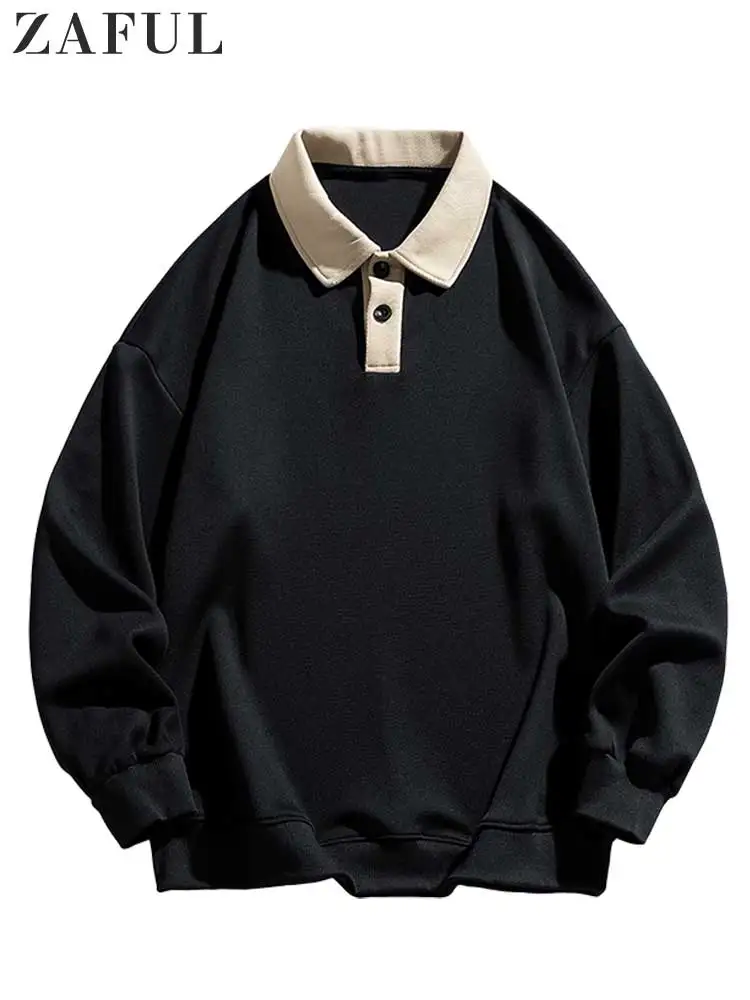 

ZAFUL Hoodie for Men Polo Collar Sweatshirt Colorblock Streetwear Pullover Unisex Fall Winter Jumper Old Money Aesthetic Sweats