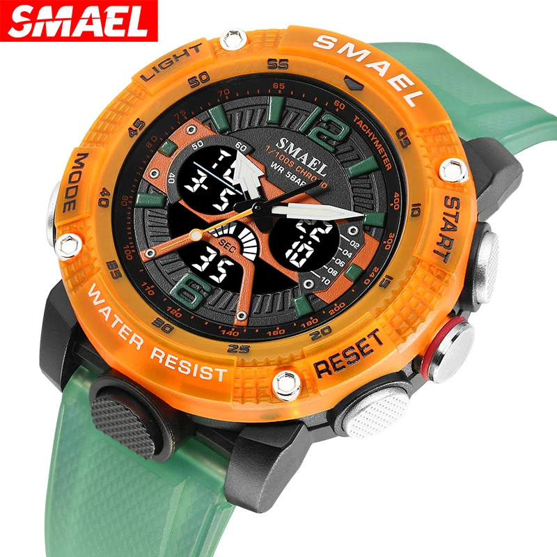 

Fashion Smael Top Brand Men Quartz Sport Waterproof Clock Digital Led Display Dual movement Analog Stopwatch Alarm Wrist Watches