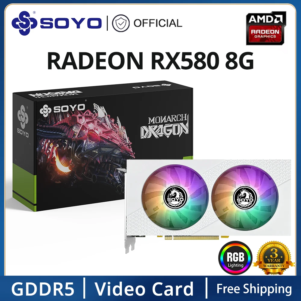 SOYO Original New AMD Radeon RX580 Graphics Card GDDR5 Video Memory 256Bit PCIEx16 3.0 HDMI Gaming Card AMD Card placa de Video
SOYO Original New AMD Radeon RX580 Graphics Card GDDR5 Video Memory 256Bit PCIEx16 3.0 HDMI Gaming Card AMD Card placa de Video