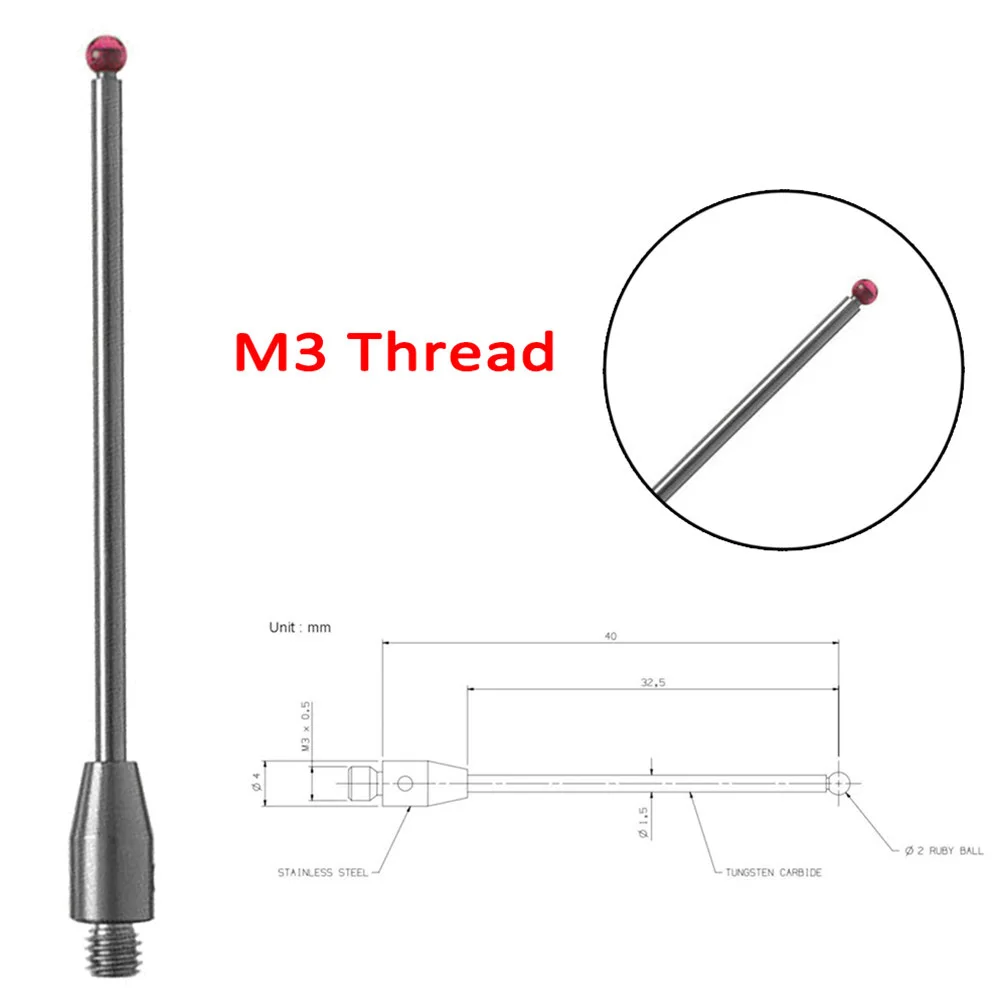 A-5003-0053 CMM Contact Probe M3 Thread Probe Stylus 2mm Rub Ball Head 40mm Length Manufacturing Metal Processing
A-5003-0053 CMM Contact Probe M3 Thread Probe Stylus 2mm Rub Ball Head 40mm Length Manufacturing Metal Processing
