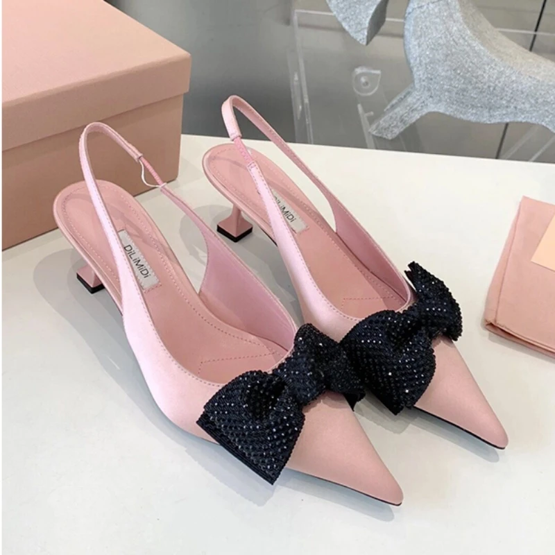 

Butterfly Knot Туфли Женские Rhinestone Heeled Sandals Slingback Zapatos De Tacón Mujer Elegantes Slip-On Shoes For Woman Summer