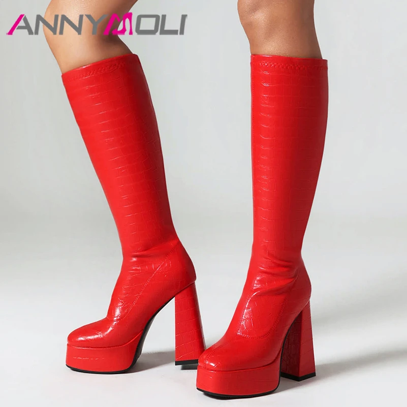 ANNYMOLI Women Knee High Long Boots Round Toe Thick High Heels Platform Gogo Boots Concise Ladies Fashion Shoes Winter Brown 45
ANNYMOLI Women Knee High Long Boots Round Toe Thick High Heels Platform Gogo Boots Concise Ladies Fashion Shoes Winter Brown 45