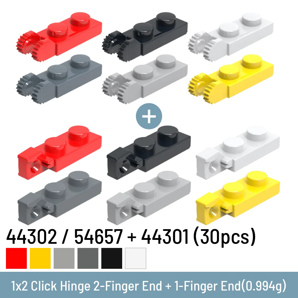 30 Pcs / Lot 44302 / 54657 + 44301 Plastic DIY Building Blocks 1x2 Click Hinge 2-Finger End + 1-Finger End Toys for Children
30 Pcs / Lot 44302 / 54657 + 44301 Plastic DIY Building Blocks 1x2 Click Hinge 2-Finger End + 1-Finger End Toys for Children
