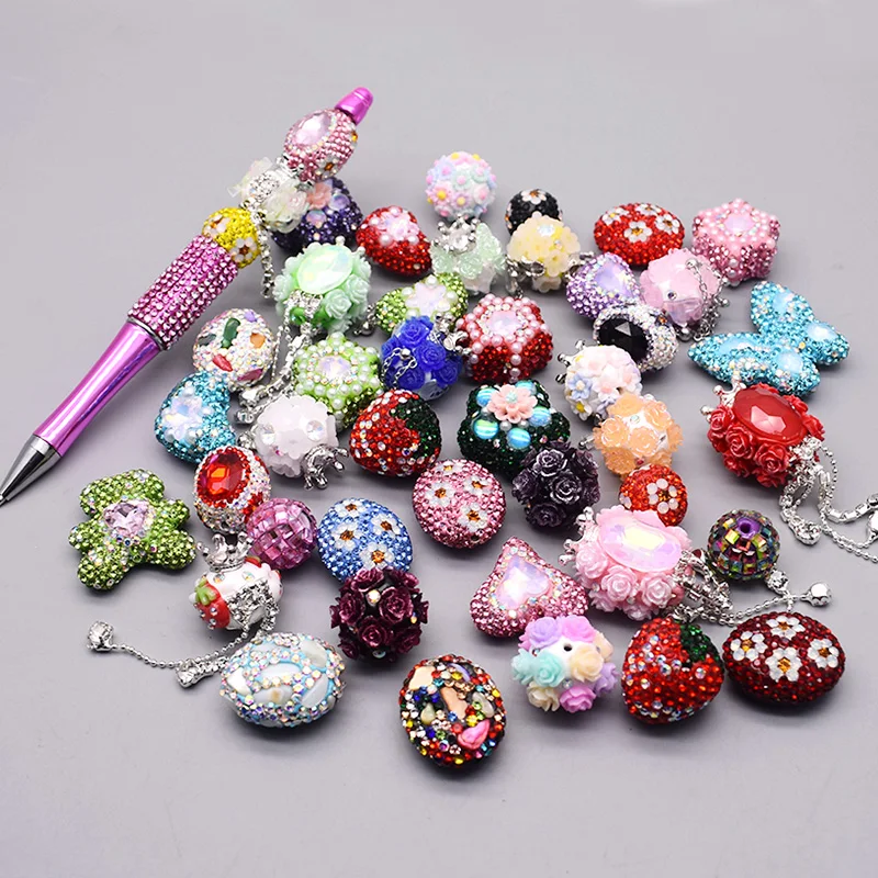 

New 5pcs Shiny Polymer Clay Beads Rainbow Rhinestone Disco Round Heart Crown Beads for Jewelry Making DIY Pen Mobile Phone Chain