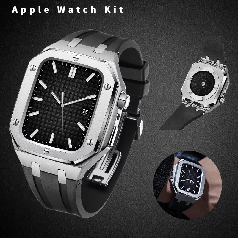 

Металлический Чехол, силиконовый ремешок для Apple watch 8 7 45 мм 6 44 мм, Смарт-часы, трендовый высококлассный браслет для iwatch 3 42 мм