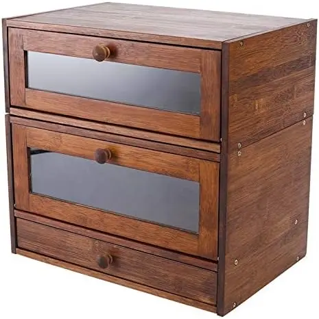 Bamboo 2 Layer Bread Boxes for Kitchen Food Storage Removable Layer Large Capacity Bread Keeper with Utensil Flatware Tray Drawe
Bamboo 2 Layer Bread Boxes for Kitchen Food Storage Removable Layer Large Capacity Bread Keeper with Utensil Flatware Tray Drawe