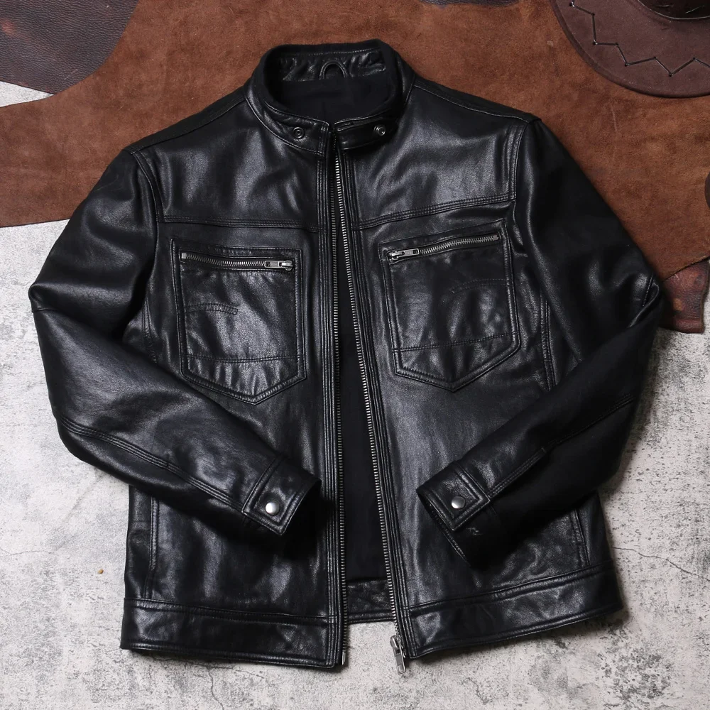 Leather Slim Fit Jacket, Men's Short Standing Collar Leather Jacket, Motorcycle Leather Jacket
Leather Slim Fit Jacket, Men's Short Standing Collar Leather Jacket, Motorcycle Leather Jacket