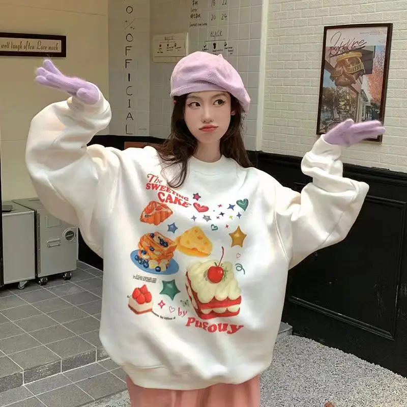 Cake Dessert Print White Loose Crewneck Sweatshirt Women Long Sleeve Casual Unisex Autumn Korean Japanese Fashion Hoodies Tops
Cake Dessert Print White Loose Crewneck Sweatshirt Women Long Sleeve Casual Unisex Autumn Korean Japanese Fashion Hoodies Tops