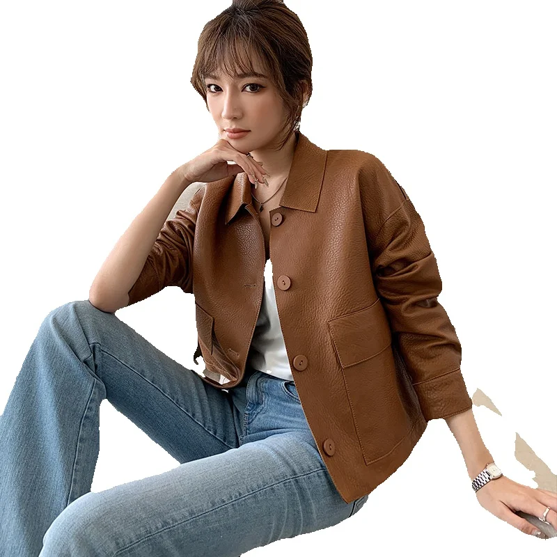 Весенняя куртка из натуральной кожи, женская рубашка с коротким рукавом и воротником, простая повседневная куртка, куртка с пузырьковым узором из овчины
Весенняя куртка из натуральной кожи, женская рубашка с коротким рукавом и воротником, простая повседневная куртка, куртка с пузырьковым узором из овчины