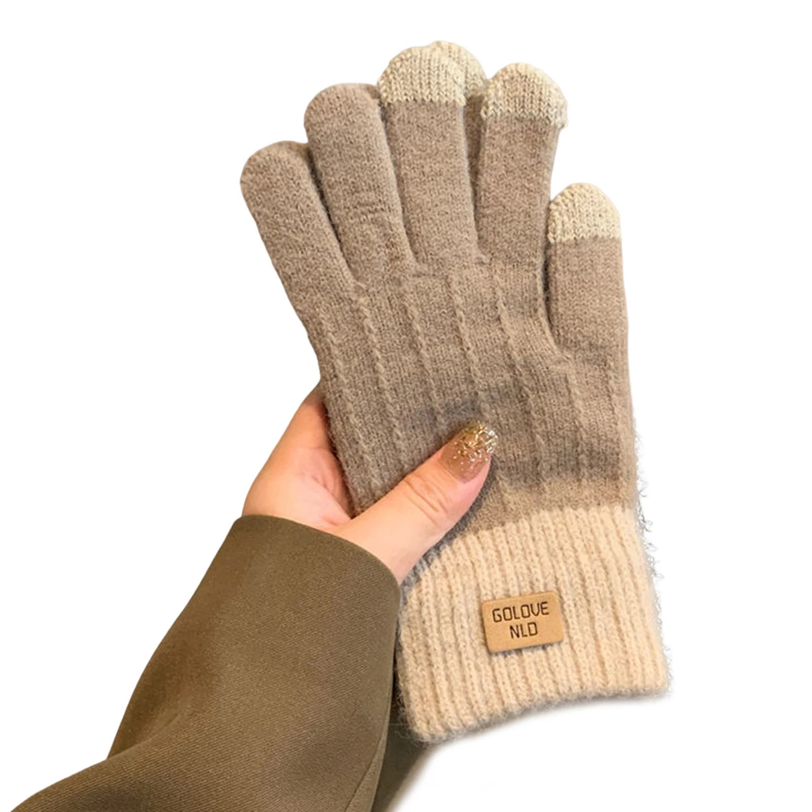 

Unisex Cable Knit Winter Gloves Windproof Solid Color with Touchscreen Texting Gloves for Cold Weather Protect Hands