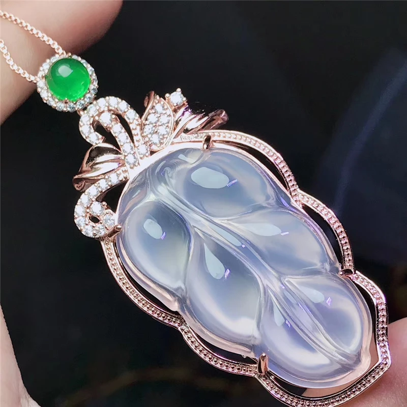 

Jadery Luxury Rose Gold 925 Sterling Silver Necklaces For Women Natural Chalcedony Jade Leaf Pendants Necklaces Fine Jewelry 328