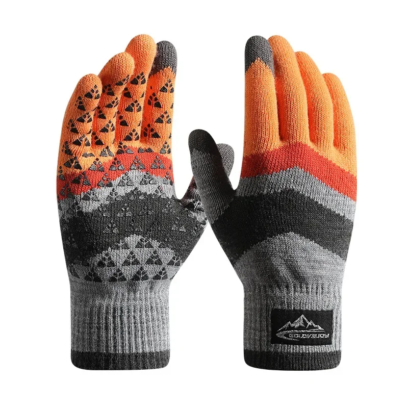 

Зимние теплые вязаные перчатки для мужчин и женщин, модные флисовые велосипедные оригинальные ветрозащитные треугольные Нескользящие шерстяные перчатки для сенсорных экранов