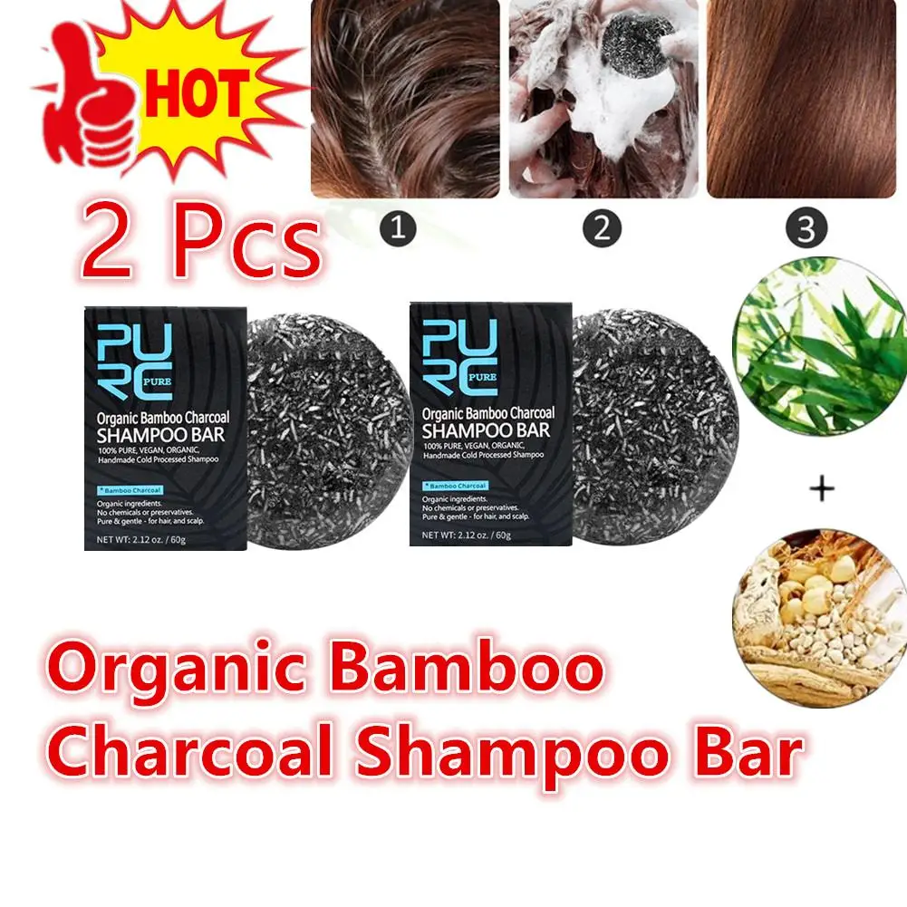 

2 Pcs Shampoo Bar Hair Care Bamboo Charcoal Seaweed Ginger Scalp Cleaning White Hair Darkening Anti-dandruff Product