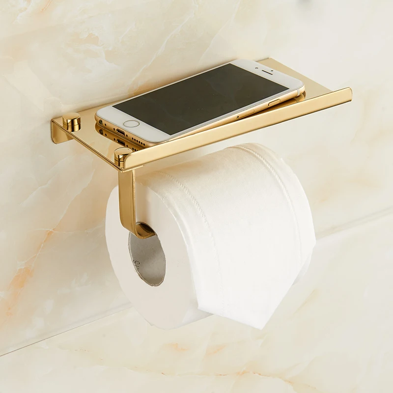 

Золотой держатель для туалетной бумаги, стойка из нержавеющей стали для салфеток с держателем для телефона, набор аксессуаров для ванной комнаты из полированного картона
