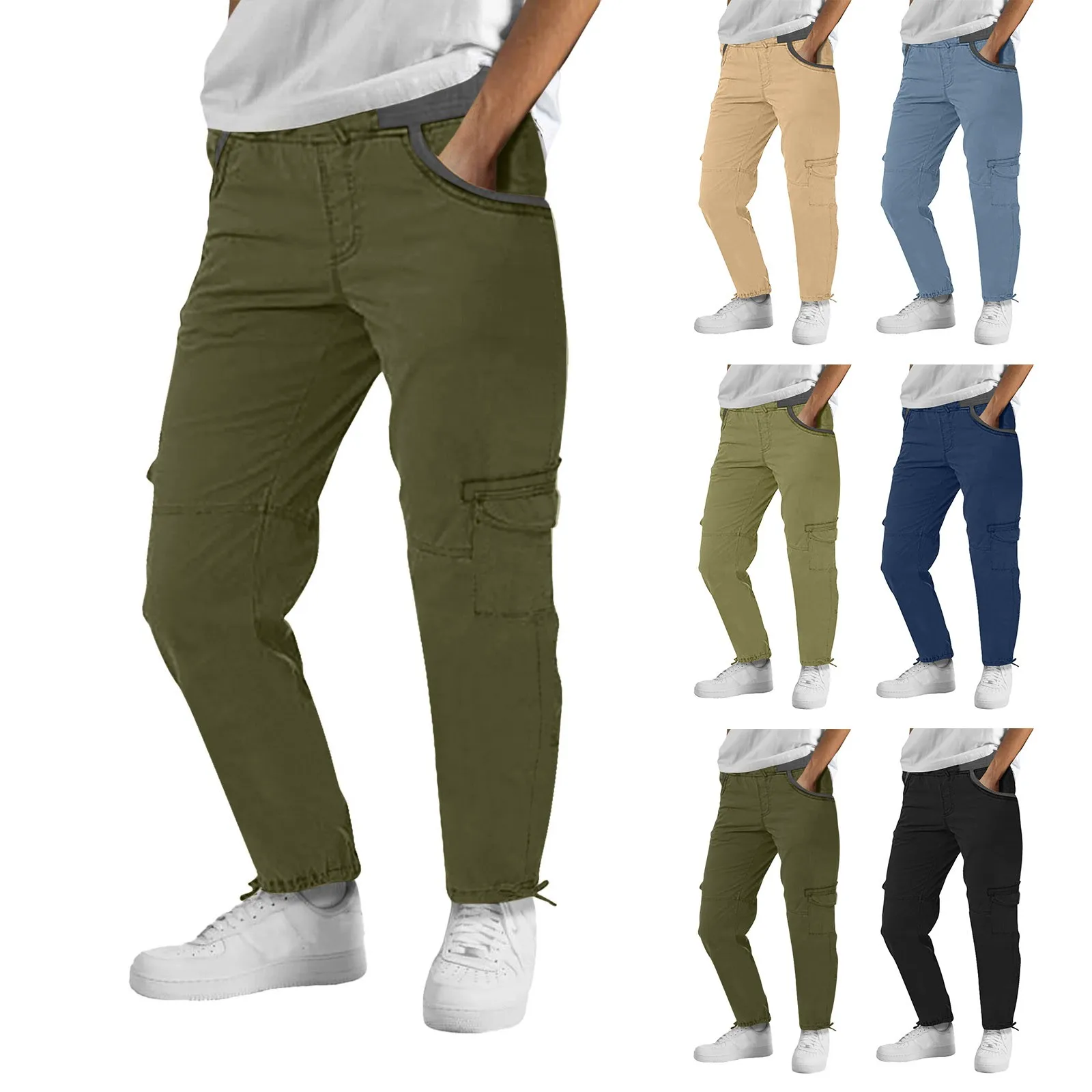 Men's Casual Solid Color Cargo Pants Multi Pocket Drawstring Elastic Waist Trousers Loose Versatile Simple Large Size Long Pants
Men's Casual Solid Color Cargo Pants Multi Pocket Drawstring Elastic Waist Trousers Loose Versatile Simple Large Size Long Pants