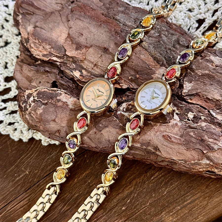 New Arrival TikTok Diamond Embedded Oval Shape Miniature Retro Rainbow Luxury Watch Elegant Compact Design Direct Sale New Arrival TikTok Diamond Embedded Oval Shape Miniature Retro Rainbow Luxury Watch Elegant Compact Design Direct Sale