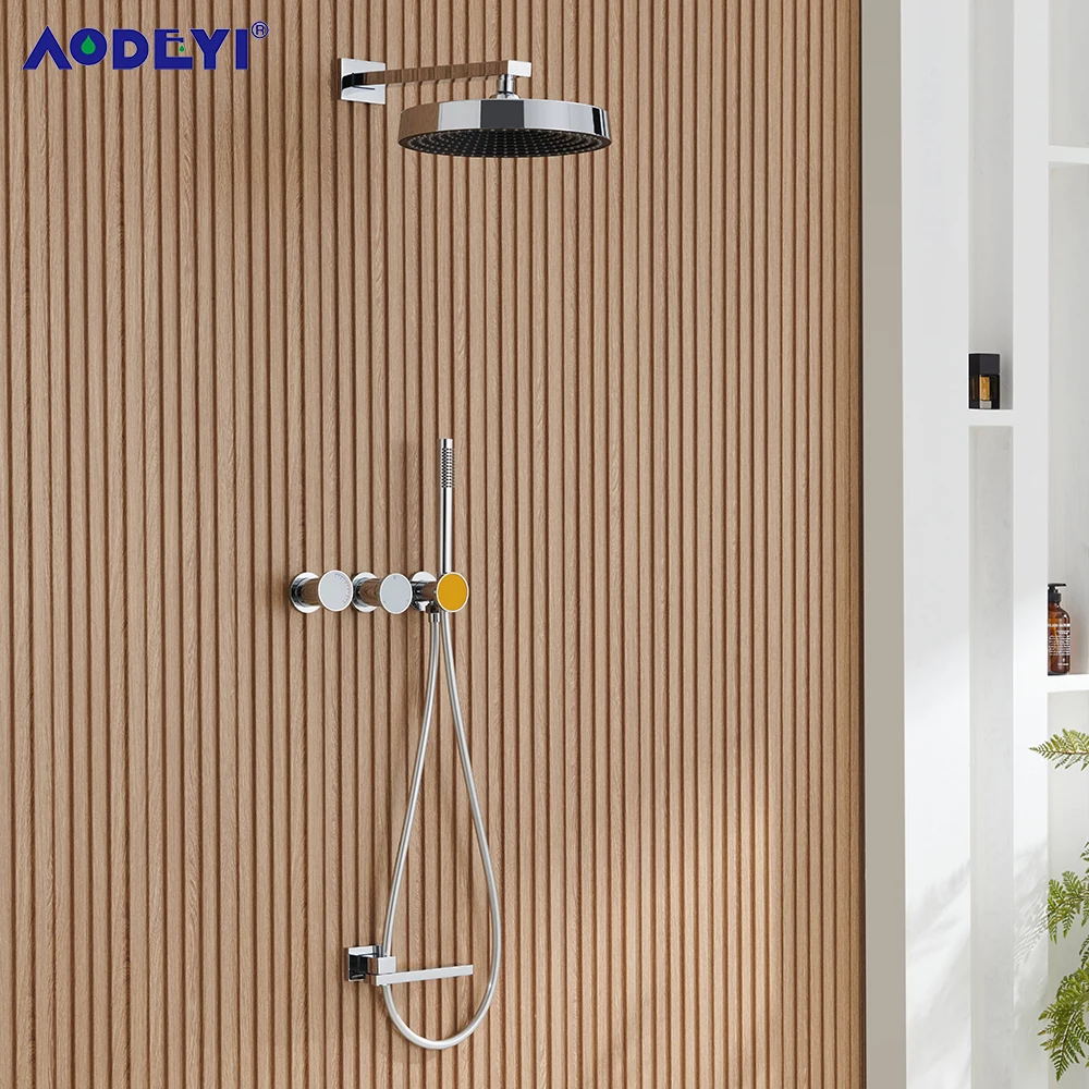 

Rainfall Shower Set Polished Chrome Wall Mounted Bathroom Mixer Spout 3 Ways Brass Faucet Hot Cold Water Mixer Tap With Head