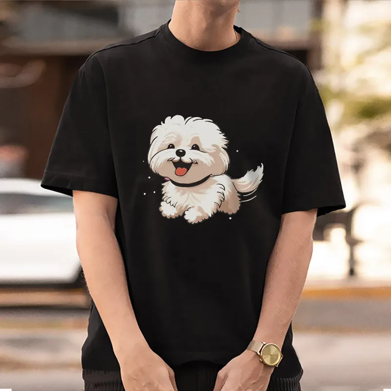 

Dog Print Men Tshirt Cotton Round Neck T-shirt with Loose Short Sleeves and Casual Printed Tops Tee Shirt Homme