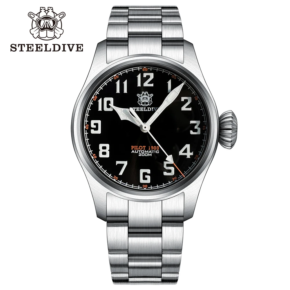 

Мужские механические часы STEELDIVE SD1928V с двухцветным игольчатым циферблатом, швейцарские светящиеся часы C3 NH35 с механизмом 20 бар, водонепроницаемые часы