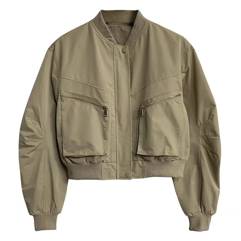 Fashion Zipper Pocket Women's Jacket Autumn Casual Outwear Baseball Jacket Female Korean Loose Stand Collar Women's Coat
Fashion Zipper Pocket Women's Jacket Autumn Casual Outwear Baseball Jacket Female Korean Loose Stand Collar Women's Coat