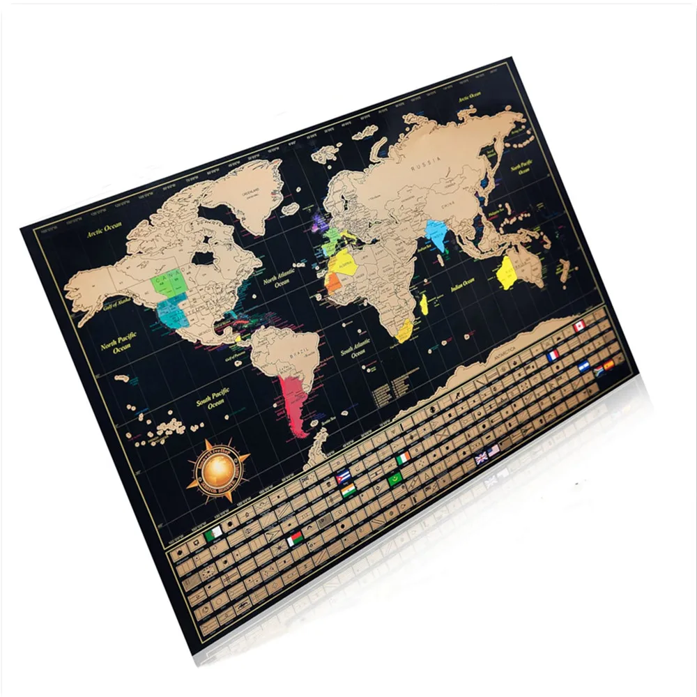 

Deluxe Scratch off Travel Map with Flags, Biggest Cities & Capitals, Detailed Cartography Scratch Map Poster, Colourful Wall Map