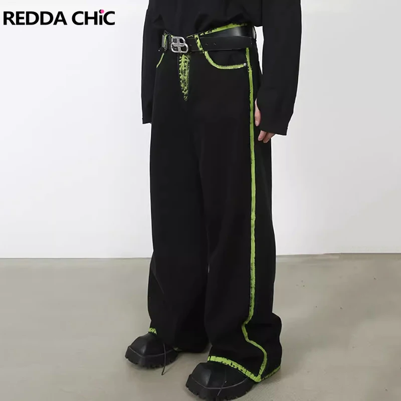 

ReddaChic Hiphop Women Green Graffiti Baggy Jeans 90s Retro Loose Casual Skater Wide Leg Pants Y2k Trousers Harajuku Streetwear
