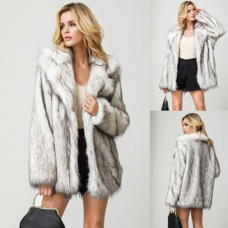 

2023 new fur coat imitation fox fur casual warm female fur coat Europe and the United States plus size coat loose.