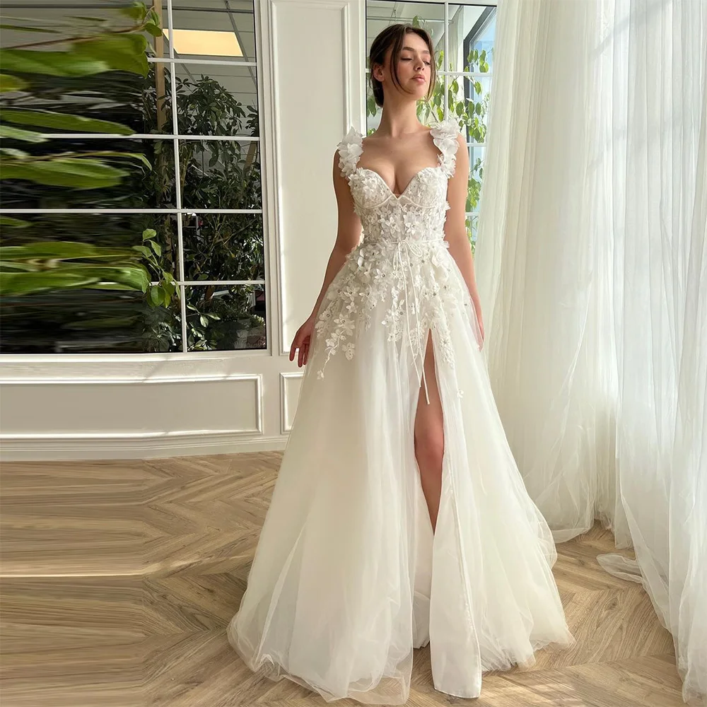 Sevintage White Tulle Prom Dresses Beading 3D Flowers High Side Split Sweetheart A-Line Evening Gown Formal Party Dress 2023
Sevintage White Tulle Prom Dresses Beading 3D Flowers High Side Split Sweetheart A-Line Evening Gown Formal Party Dress 2023