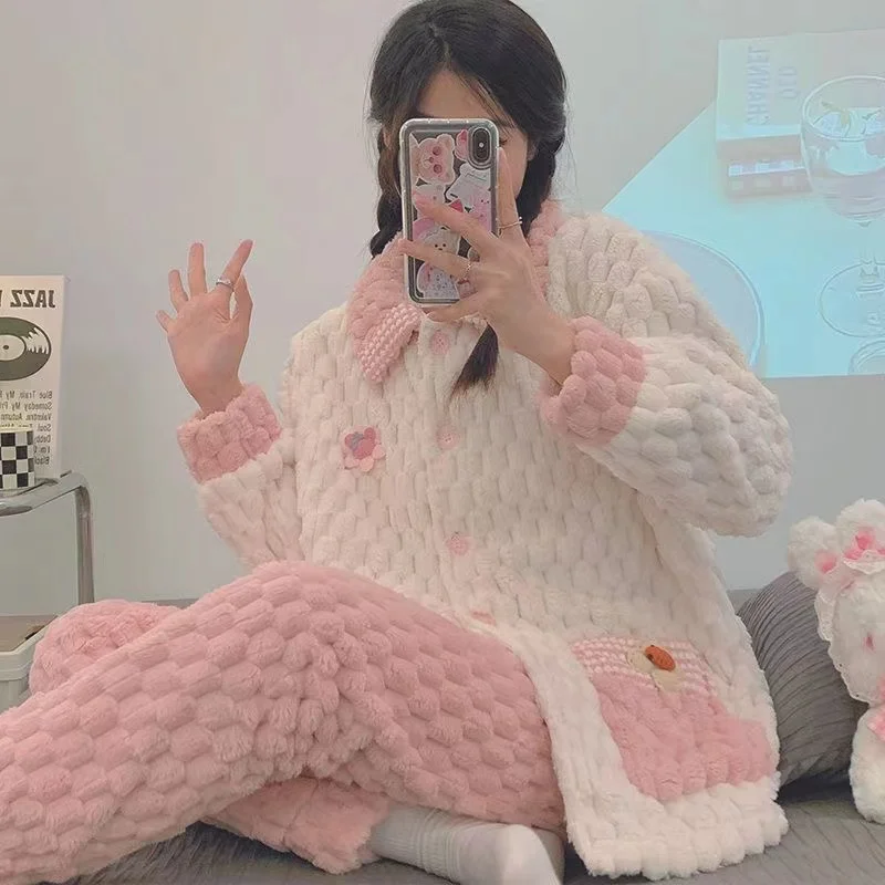New Winter Flannel Home Clothes Women 's Pajamas Sets Warm Thick Sleepwear 2 Pieces Set Soft Nightwear Homewear Cute Pyjamas
New Winter Flannel Home Clothes Women 's Pajamas Sets Warm Thick Sleepwear 2 Pieces Set Soft Nightwear Homewear Cute Pyjamas