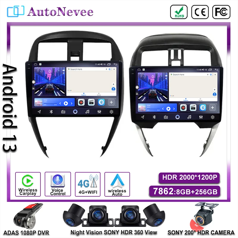 

QLED Android 13 Car Radio For Nissan Micra March Versa Sunny Almera Latio 2014-2020 Carplay GPS Multimedia Video Player Auto DSP