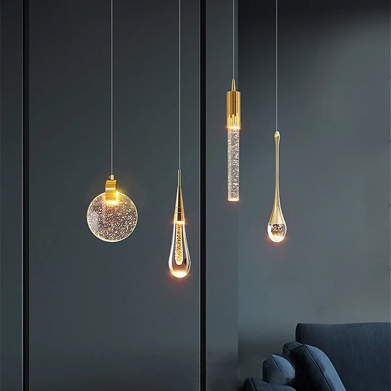 Gold Water Drop Pendant Lamp Bedroom Bedside Crystal Chandelier Light Luxury Nordic TV Background Window Warm Decorative Light
Gold Water Drop Pendant Lamp Bedroom Bedside Crystal Chandelier Light Luxury Nordic TV Background Window Warm Decorative Light