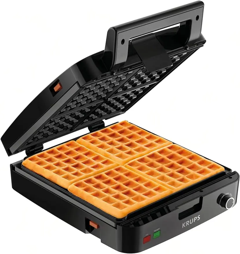Krups Breakfast Set Stainless Steel Waffle Maker 4 Section 1200 Watts Square, 5 Browning Levels, Removable Plates, Dishwasher Sa
Krups Breakfast Set Stainless Steel Waffle Maker 4 Section 1200 Watts Square, 5 Browning Levels, Removable Plates, Dishwasher Sa