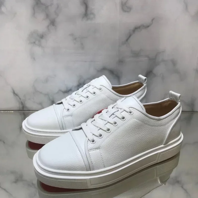 

2023 Low Cut Red Bottom For Men Luxury Trainers Driving Spiked White Lychee Genuine Leather Logo Rivets Flats Sneakers Shoes